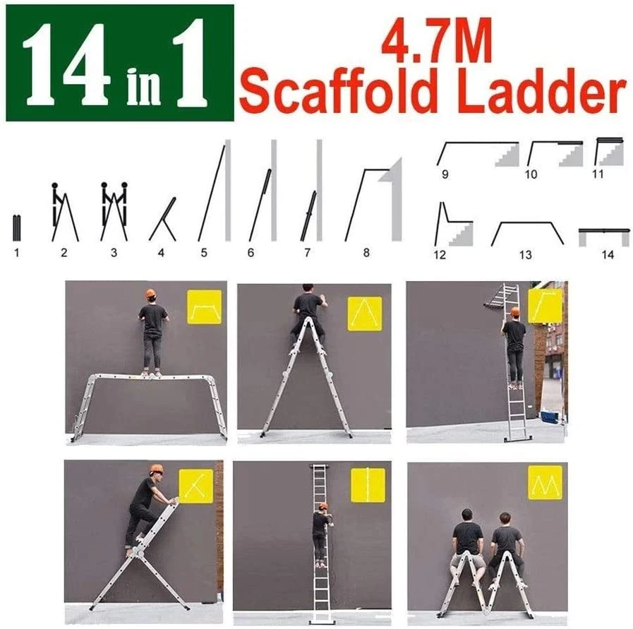 Ladders 15.5FT Multi-Purpose Folding Aluminium 16 Steps Foldable Step Ladder