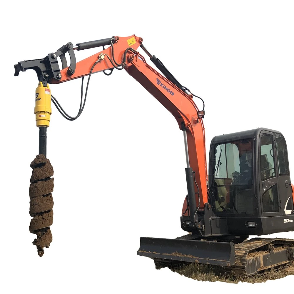 Kinger Farm Tools Screw Pile Skid Steer Loader Excavator and Loader Auger Torque Tractor Attach Portable Earth Auger Drill