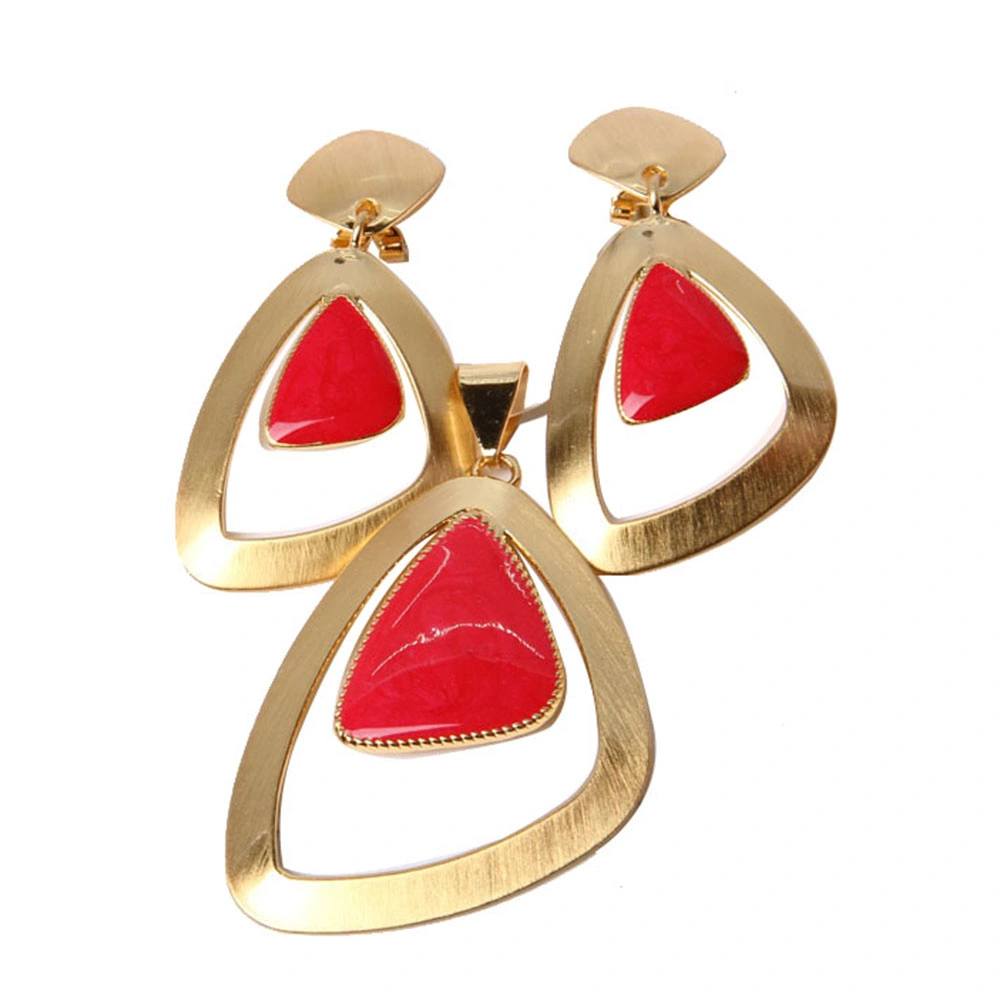 Fashion Gold Plating Triangle Shape Jewelry Set with Red Rhinestone