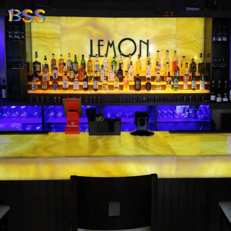 Hotel Restaurant Bar Counter Design Custom Built Onyx LED Stone Translucent Marble Modern Bar Counter Restaurant