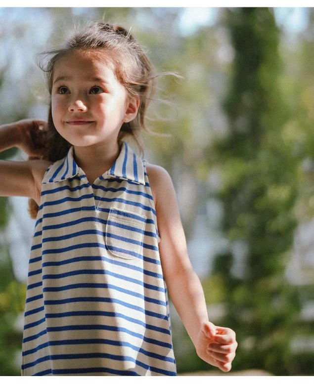 Personnalisez les vêtements pour enfants de marque OEM, robe d'été à rayures en coton pour enfants et bébés.