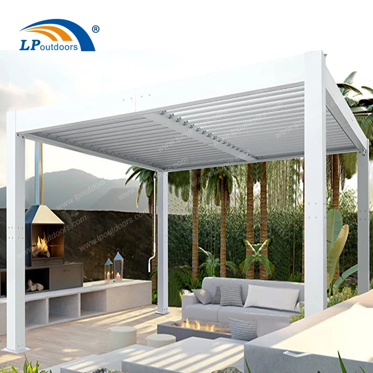 Outdoor Freestanding Aluminum Motorized Louver Roof Gazebo with Zip Screen for Backyard