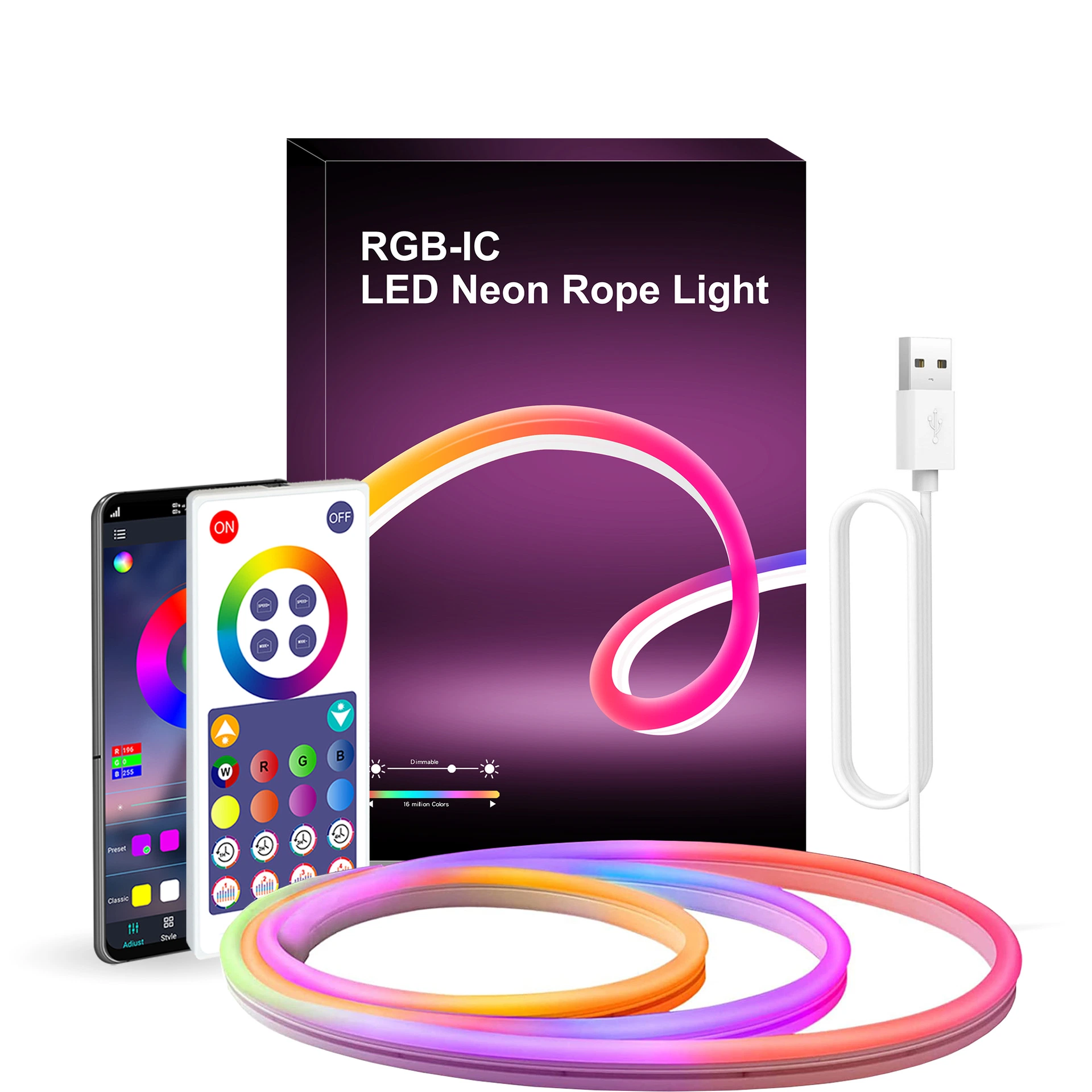 Commerce de gros 3M USB étanche 180TV LED de rétroéclairage LED RVB de la corde au néon IC Strip Light pour salle de séjour Décoration de Noël avec les parties Version Bluetooth WiFi