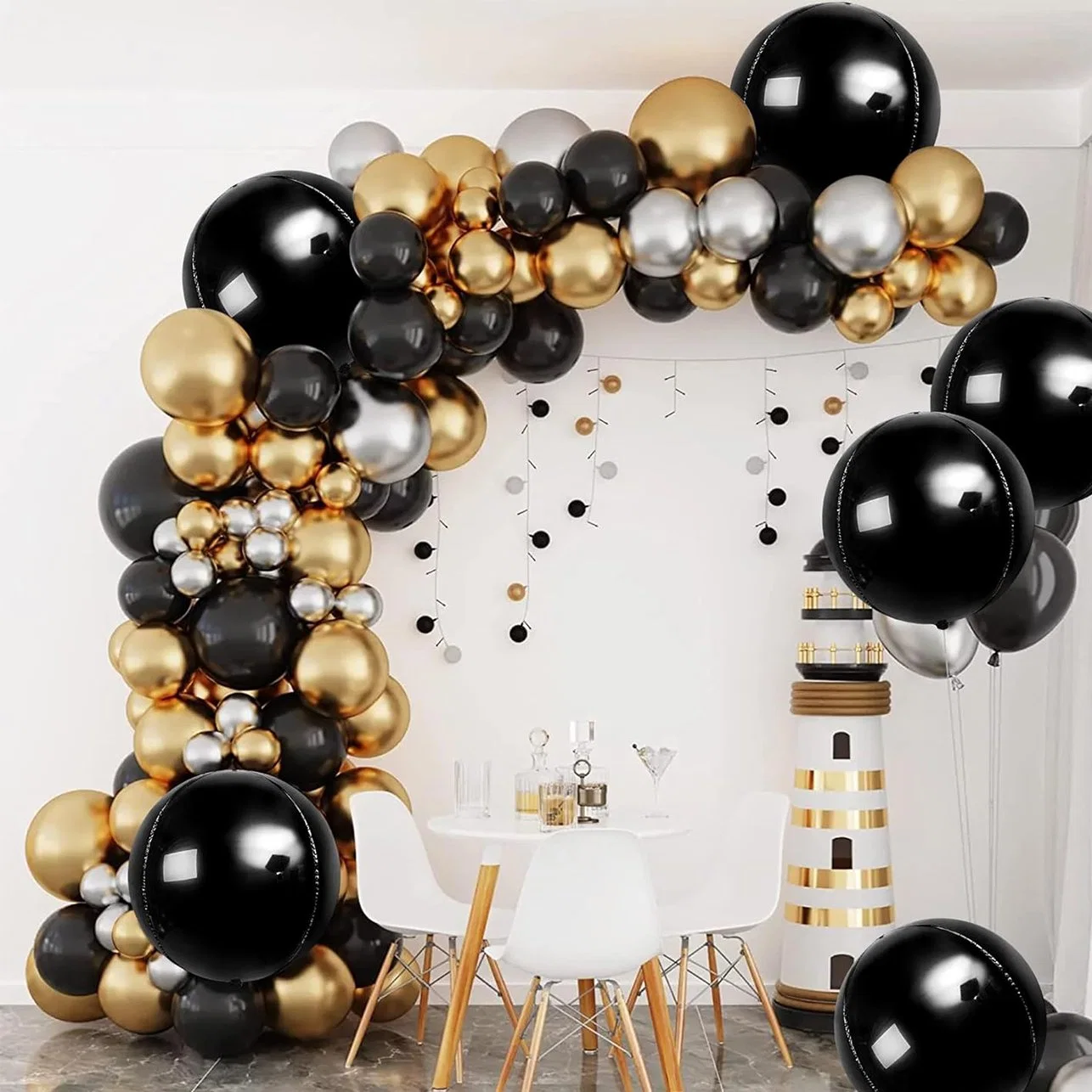 Hot-Selling Giant Metallic Black Balloons 22 Inch -Pack of 6 Round 360 Degree 4D Black Mylar Balloons, Black Birthday Party Foil Balloons Disco Party Decoration