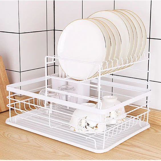 Food Grade 2tier Gericht Trockengestell Kitchen Organizer Regal Schüssel Abtropffläche Ablagefach und Ablage mit Utensilienhaltern 5 % Rabatt