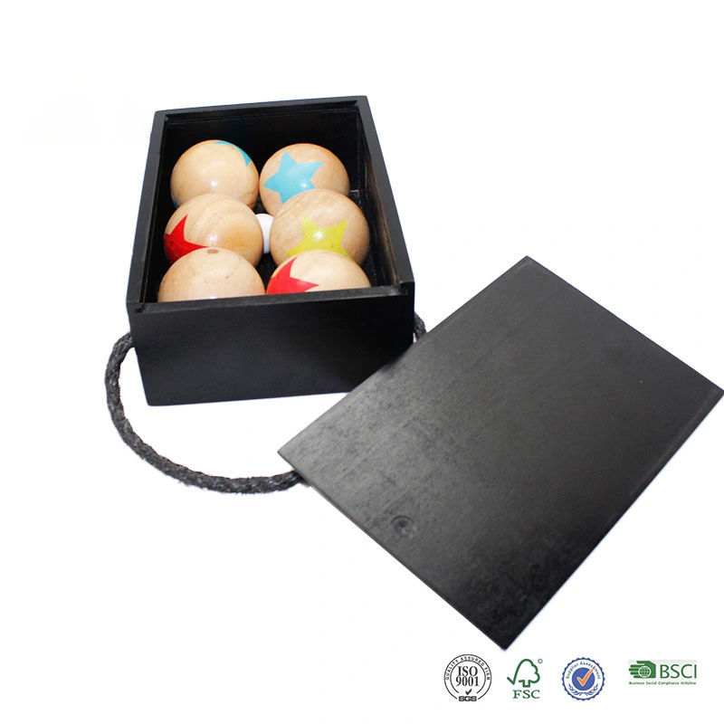 Wooden Bocce Ball Six Balls Set of Colorful Star Pattern