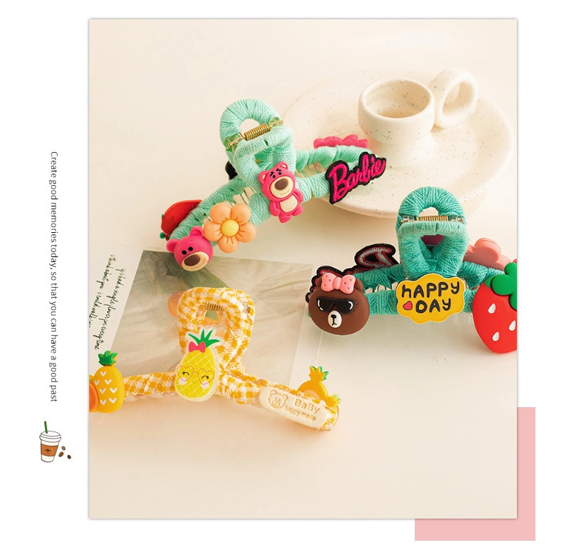 2021 New Style Hot Sell Fruits Panda Cute Children Kids Big Size Plastic Hair Clips Claw for Girs Gift