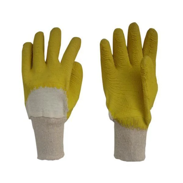 Yellow Color Economic Latex Coated Open Back Knit Wrist Work Glove