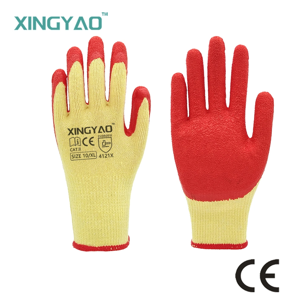 Factoryshop 10gauge5thread (21Yarn) Polyester / Cotton Rubber / Latex Palm Dipped Coated Safety Work Gloves for Construction Warehouse Gardening