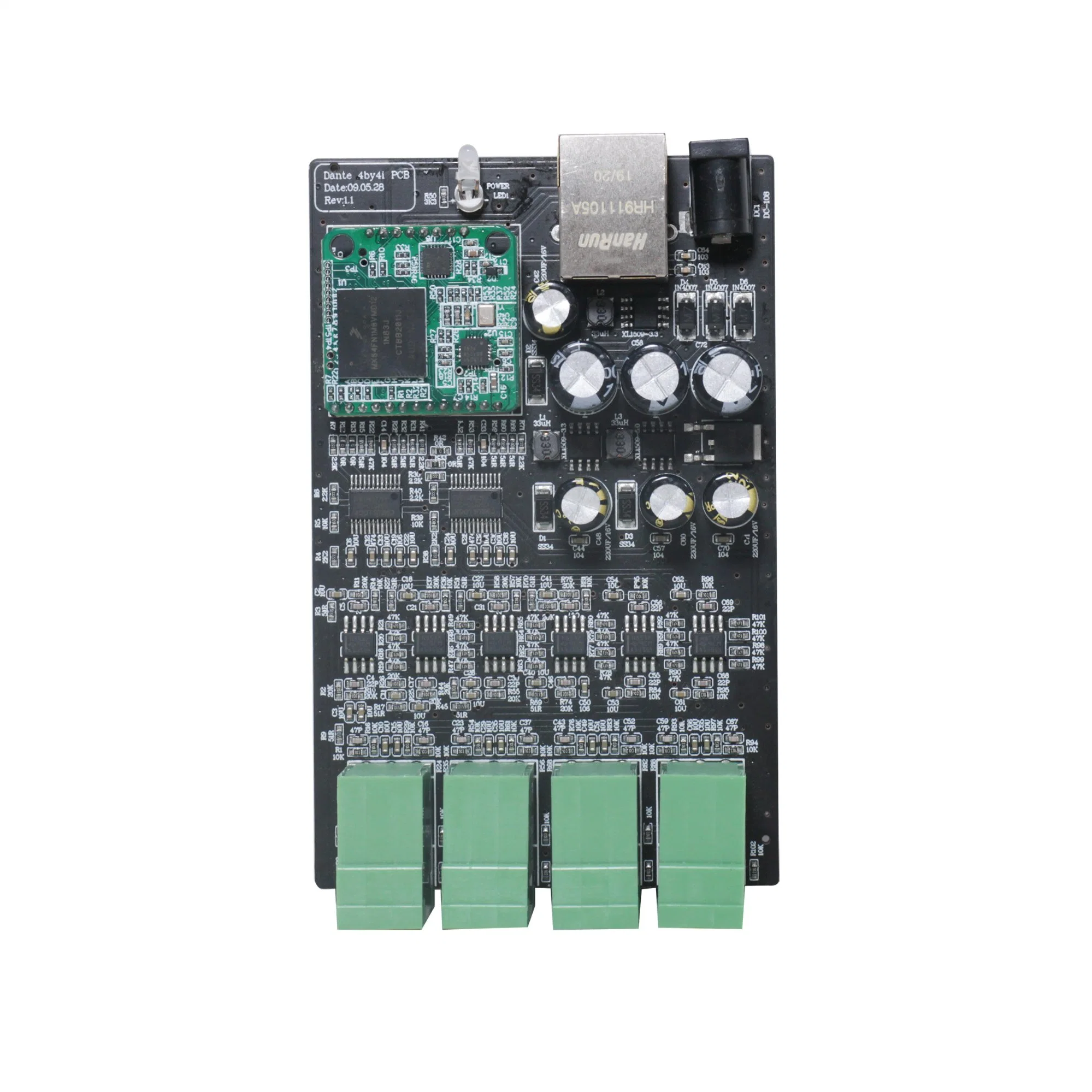 Placa PCB de interface de 4 em 4 de rede Dante com Conector Phoenix e conector Cat5/6