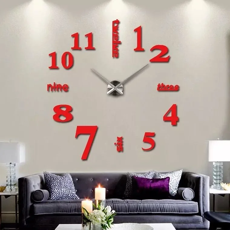 Neuheit modernes Design Startseite Dekorative Wand Sticker Uhr 3D rahmenlos Große DIY Wanduhr