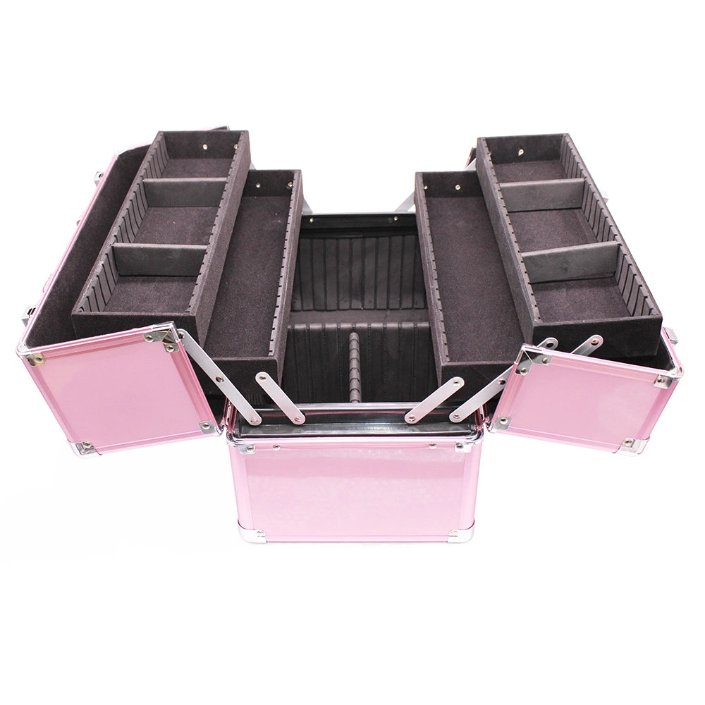 Hard Train Muti-Function Makeup Train Case Professional Aluminum with 6 Tier Tray and Brush Holder