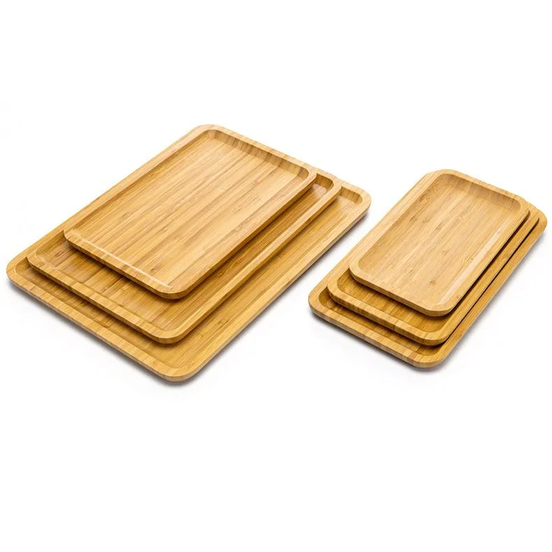 Wholesale/Supplier Bamboo Food Serving Tray Tea Cake Sushi Food Tray Round Rectangular Square Shape Bamboo Wood Plates