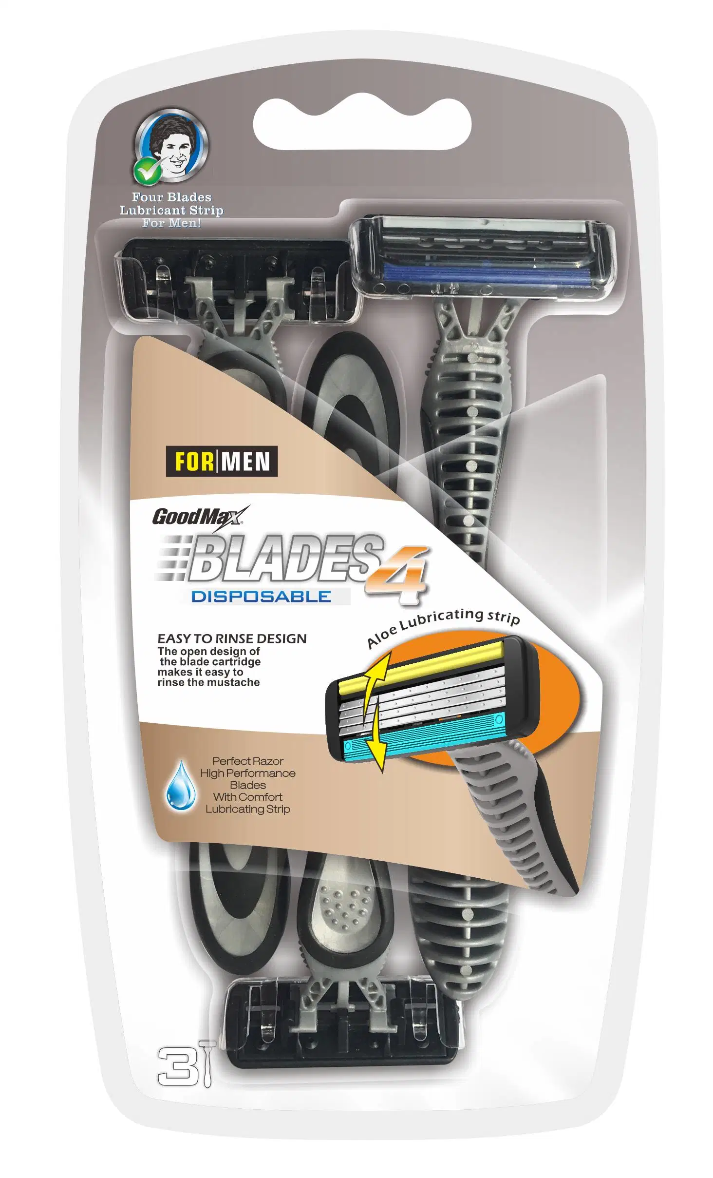 Triple Blade Disposable Razor with Lubricant Strip (Blister card)
