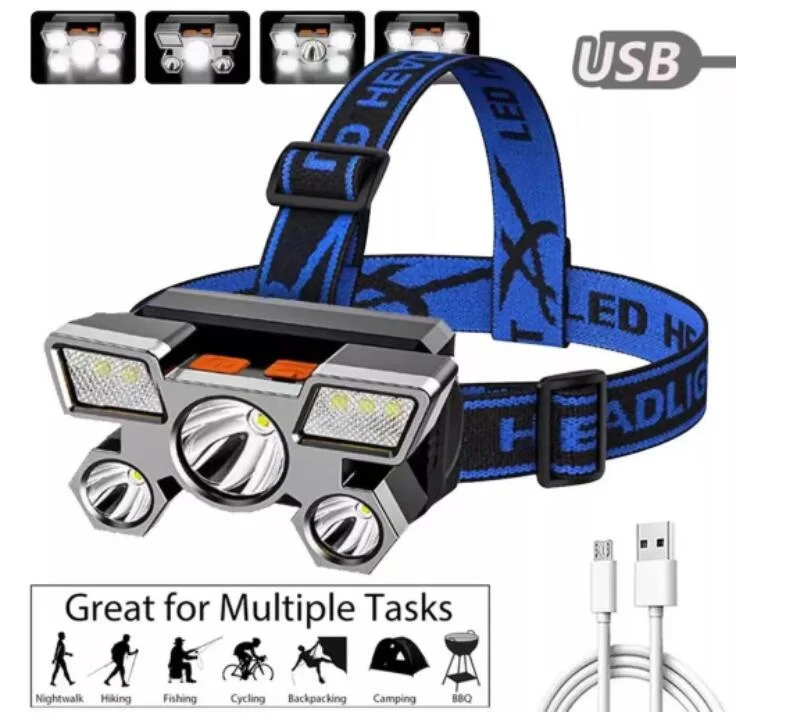 90 Degree Adjustment Night Fishing LED Headlamp 1200mAh Rechargeable Hunting Headlight for Riding Camping