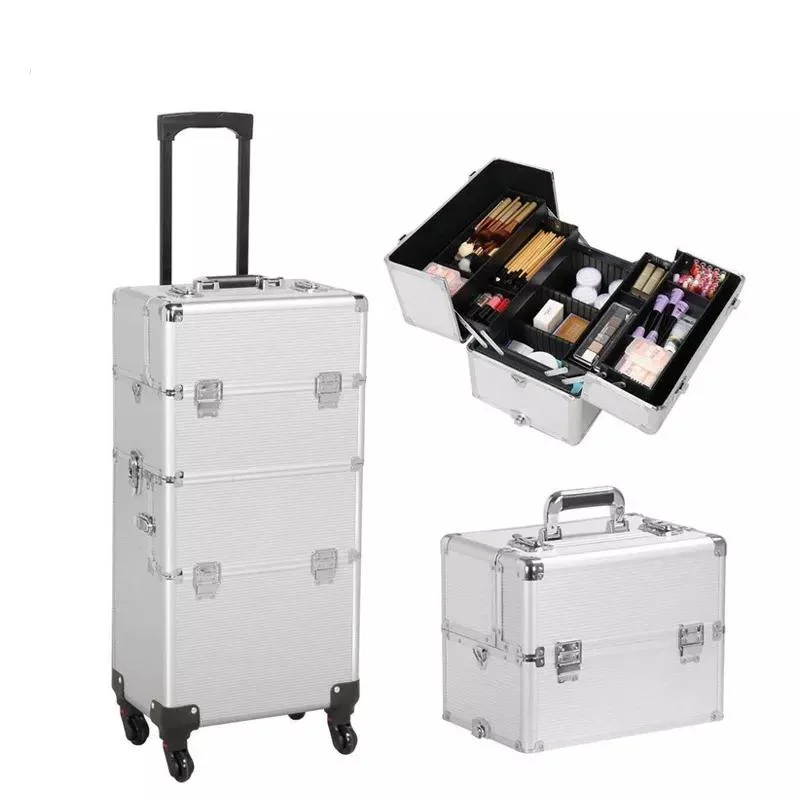 Yaeshii Have Legs Wheels Beauty 4in1 Cosmetic Travel Aluminum Makeup Trolley Professional Case