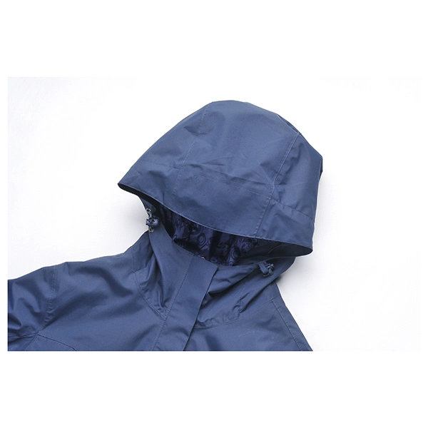 Women Dark Navy Color Clothing Long Raincoat Waterproof Breathable Jackets with Hoody