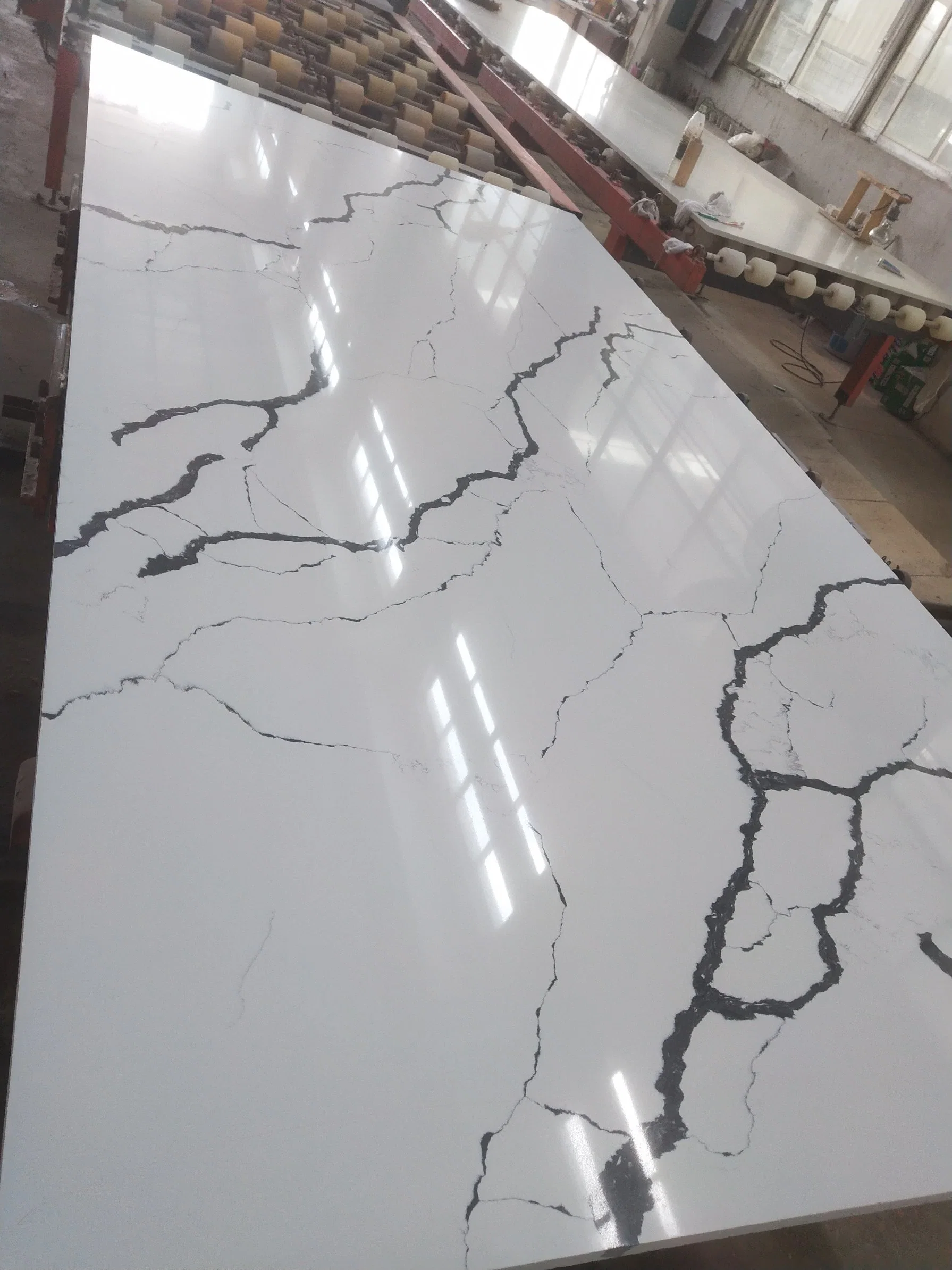 3200X1600mm Polished White/Black Calacatta Artificial Quartz Stone for Kitchen/Bathroom/Floor Tiles