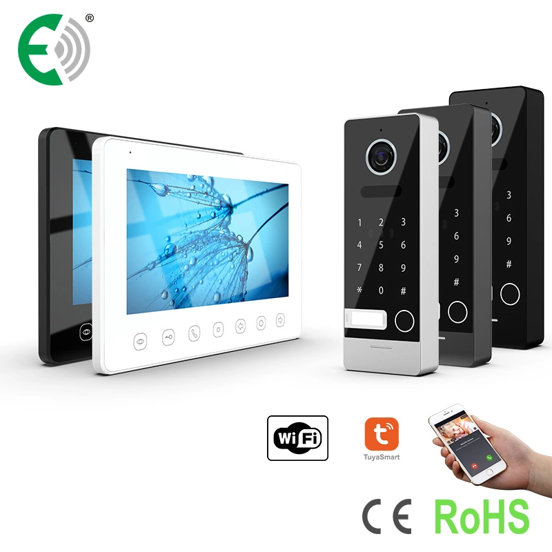 4-Wire HD WiFi 7"Touch Buttons Video Doorphone with Password&Card Unlock Doorbell