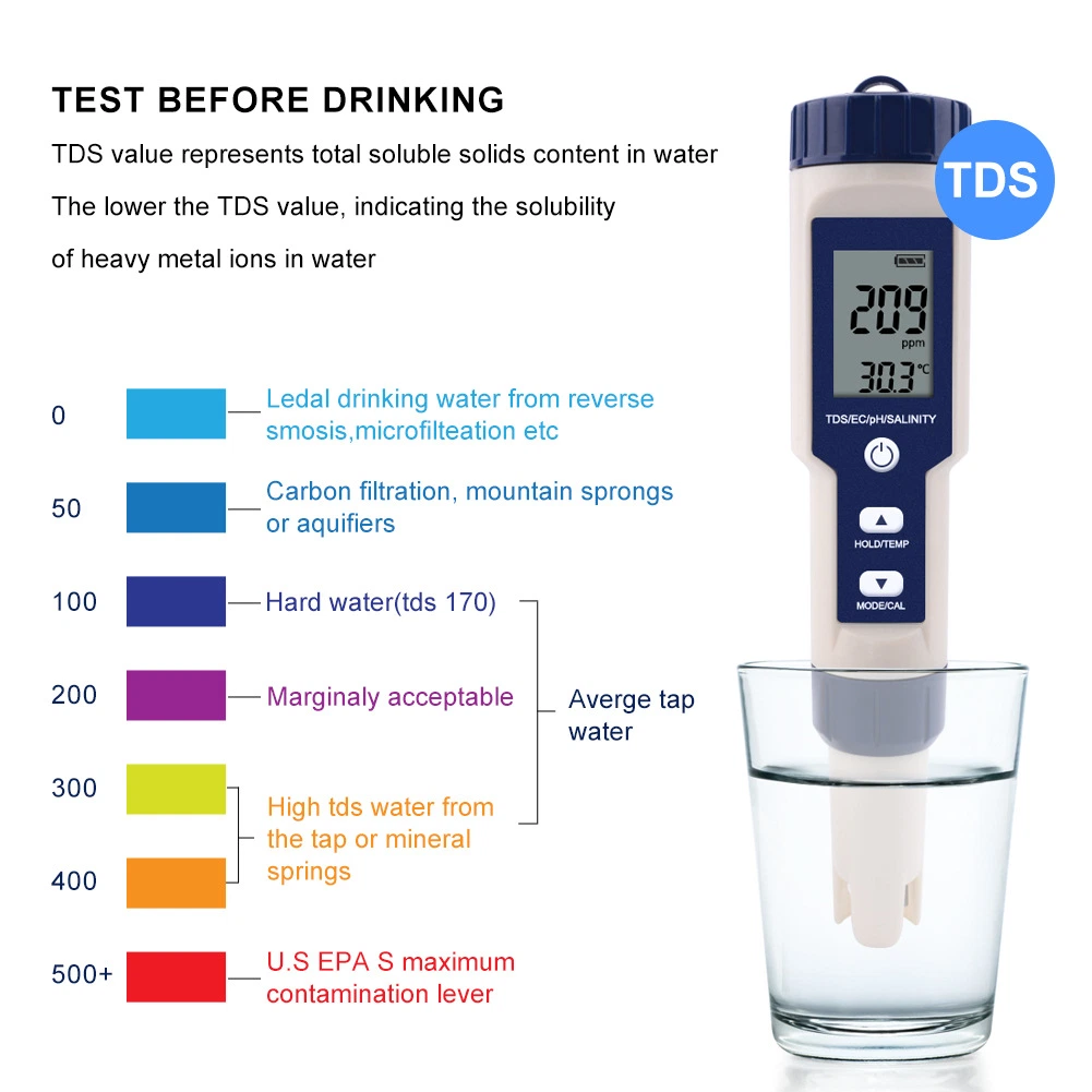 Multifunction 5 in 1 pH TDS Ec Salinity Temp. Water Quality Tester Meter