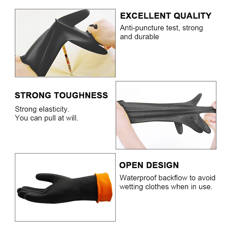 En388 En420 En374 Factory Waterproof Anti-Abrasion Tear Resistance Heavy Duty Oilproof Chemical Resistant Safety Work Rubber Glove Latex