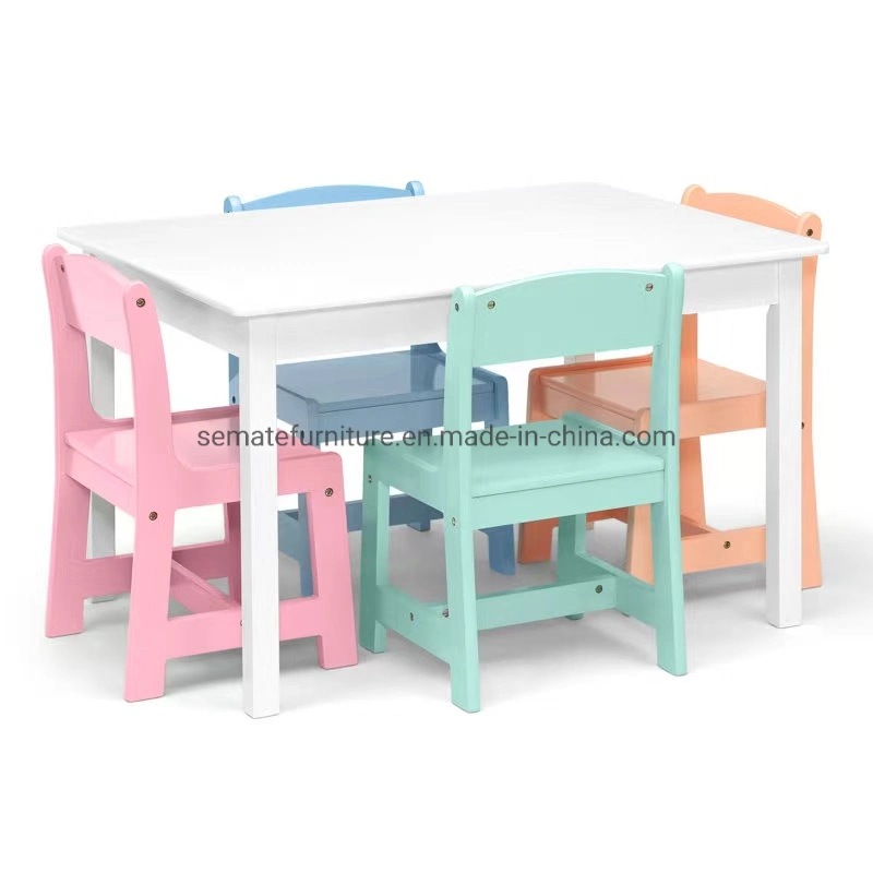 5-Piece Wooden Kids Toddlers Activity Play Study Table and Chair Set for Playroom