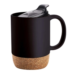 USA Warehouse Free Ship Custom Nordic Matte Black Cork Base Coffee Mug Cup Ceramic with Wooden Insulated Cork Bottom Lid Mug