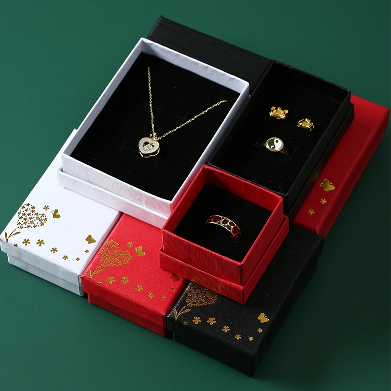 Small Portable Square Shape Cardboard Jewelry Decorations Gift Packaging Box with Black Velvet Insert