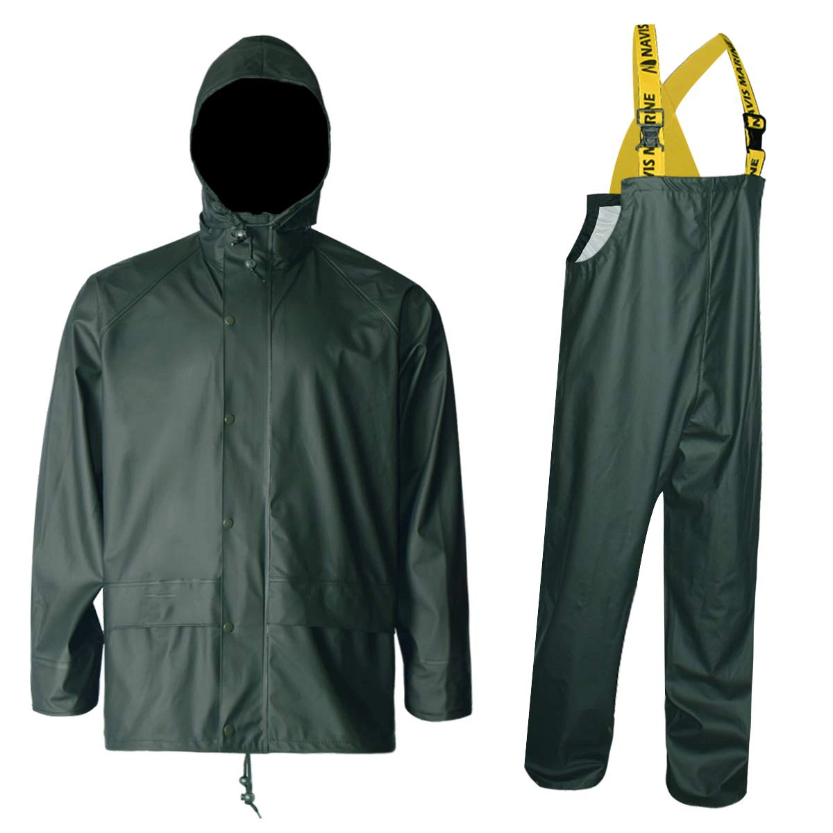 OEM Men′ S pêche deux pièces pu pluie costume pluie Met en place les vestes et le pantalon de bib pour les travailleurs