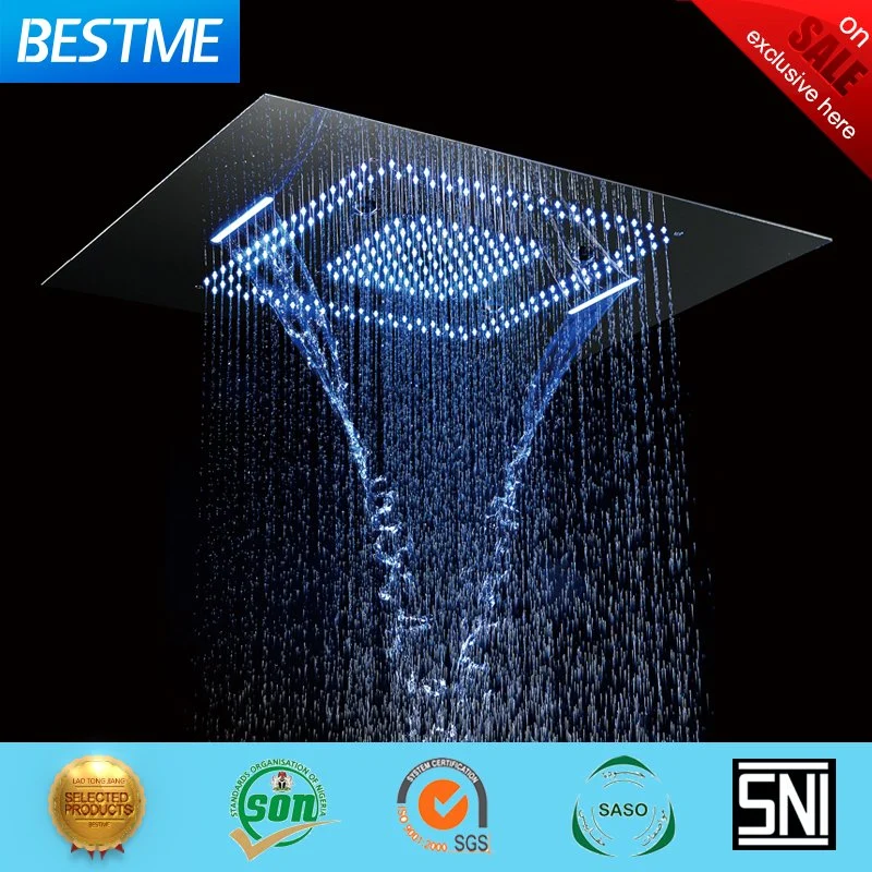 Foshan Fabrik große Größe Cerling Dusche 600X800 Musik Edelstahl LED-Decke Regen Dusche Wasserfall Top Dusche Wasserhahn (BMC-9049D)