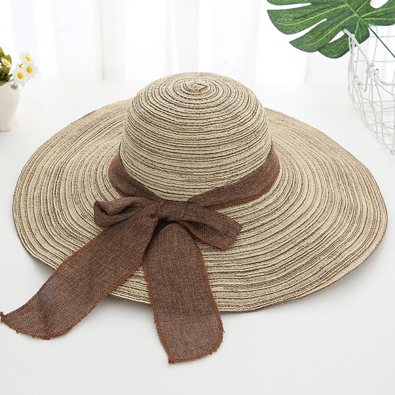 Sombreros de verano para mujeres sombreros de paja para mujeres sombreros de sol de playa Sombrero flexible con Brim Nuevo Lace Bag Plain Custom Striped Logotipo personalizado