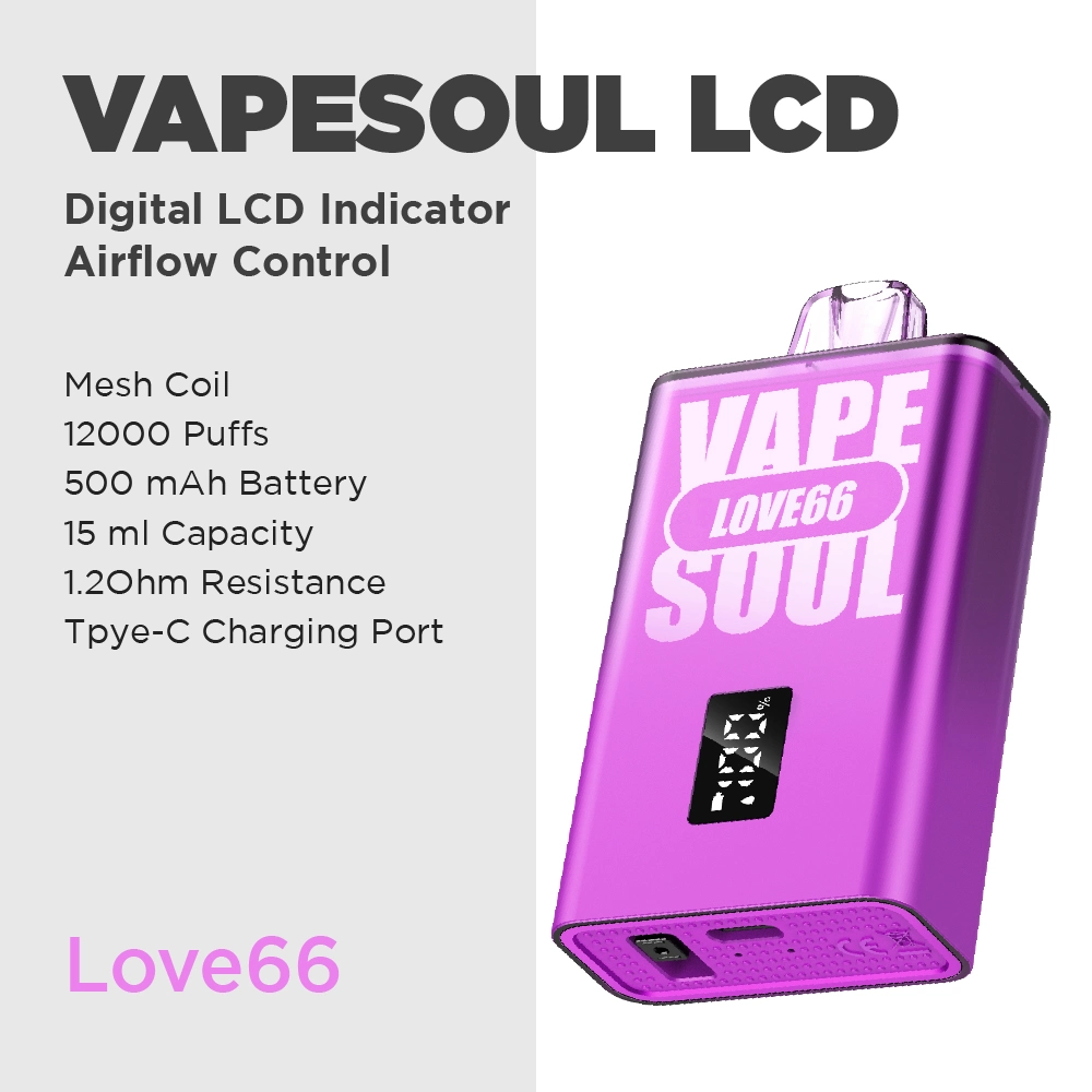 Vapesoul Adjustable Airflow E Cigarette Digital Screen Design 12000 Puffs Power E-Liquid Display Mesh Core Vape