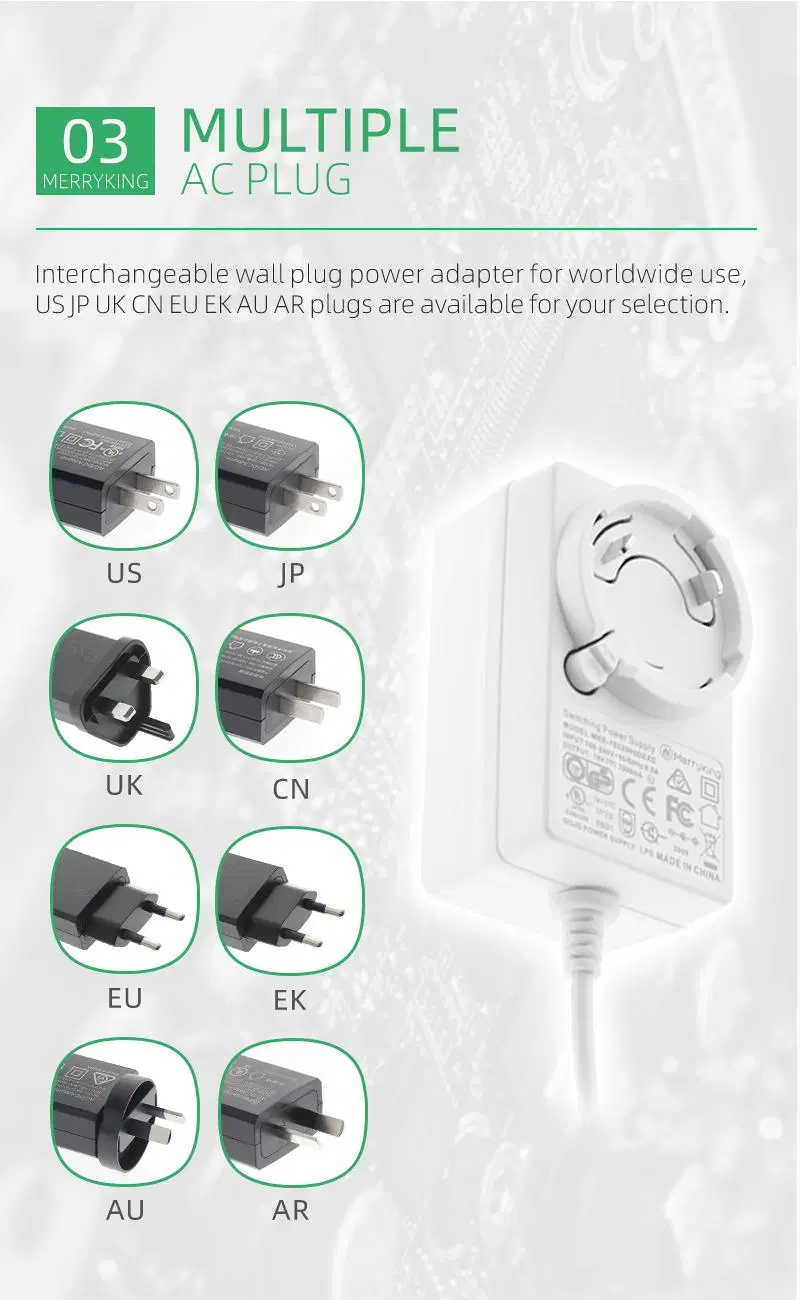 Hotsale Interchangeable AC Plug AC/DC Switching Power Supply 5volt 6V 9V 12V 15V 16V 18V 19V 24V 28V 30V 1AMP 2A 3A 4A 5A 6A 8A 10A AC/DC Power Adapters