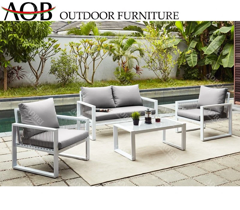 Modern Outdoor Garden Exterior Patio Home Hotel Villa Rope Decoration Leisure Furniture Corner Lounge Sofa Set