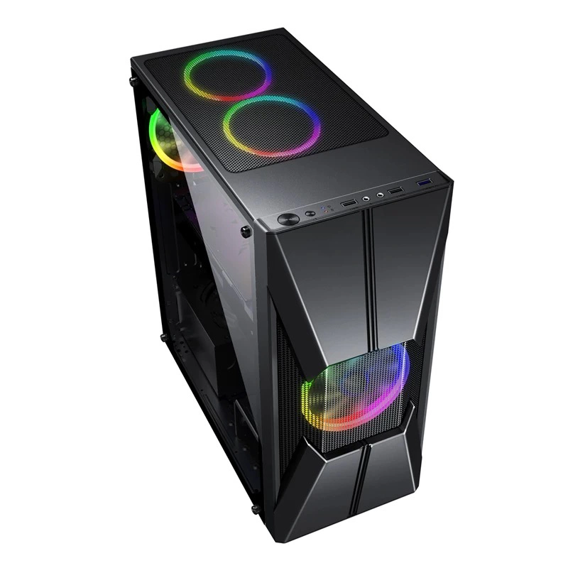 خزانة كمبيوتر اللوحة الأمامية المميزة RGB Fan Gaming ATX PC الحالة