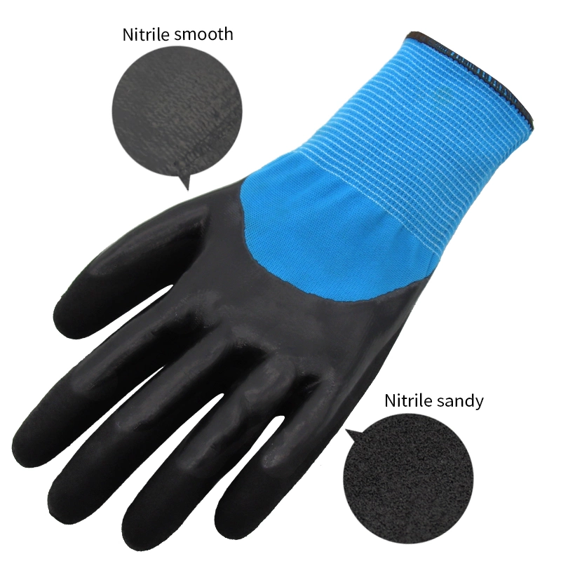 High quality/High cost performance  Water Proof 13G Nylon Knitted Liner Double Coated Nitrile Sandy Hand Protective Working Gloves