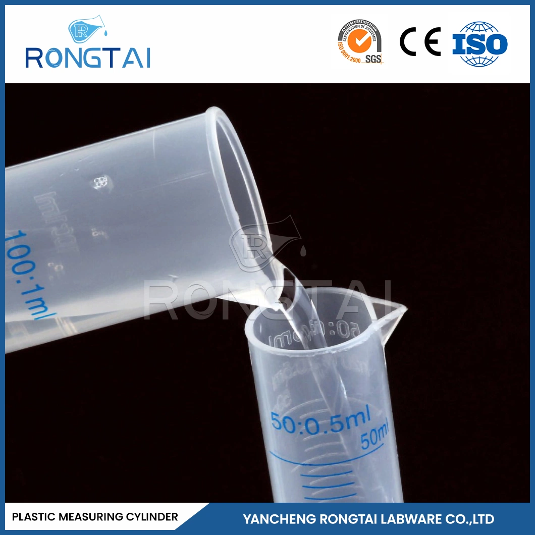 Rongtai Kunststoff-Labor-Behälter Lieferanten PP Kunststoff PP Lab Measuring Zylinder China 100ml 250ml 500ml 50 ml Kunststoff Messzylinder