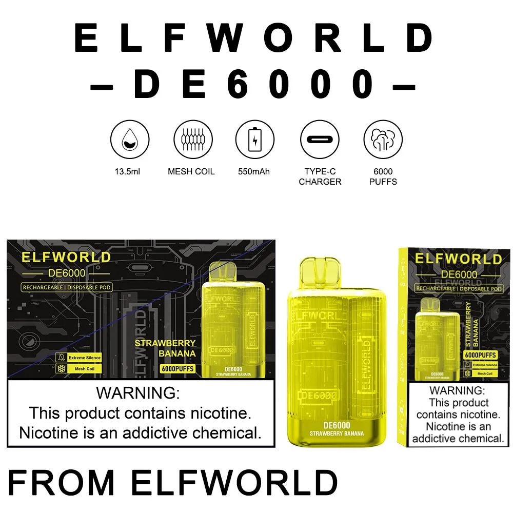 ELF World 6000puffs одноразовые сигареты Vape E перезаряжаемые тип C. Зарядите Te5000