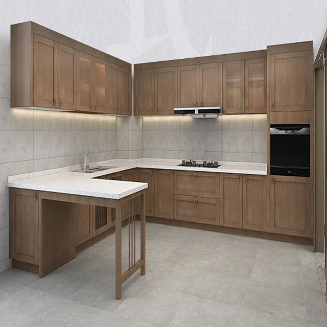 Modular integral de madera maciza China Custom lujo americano acr moderno gabinete de cocina