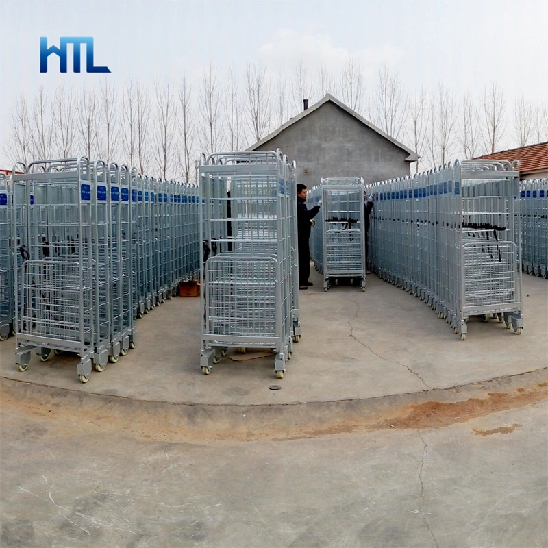 China Cheap Warehouse Supermarket Galvanized Foldable Metal Roll Container Cart