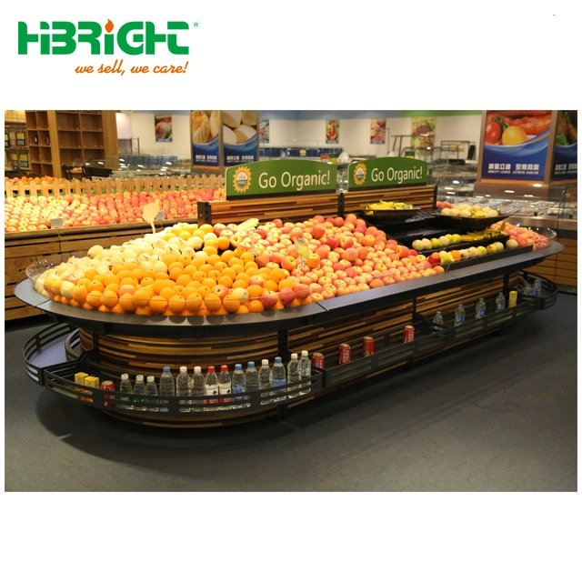 Supermarket Merchandising Retail Wooden and Steel Fruit and Vegetable Display