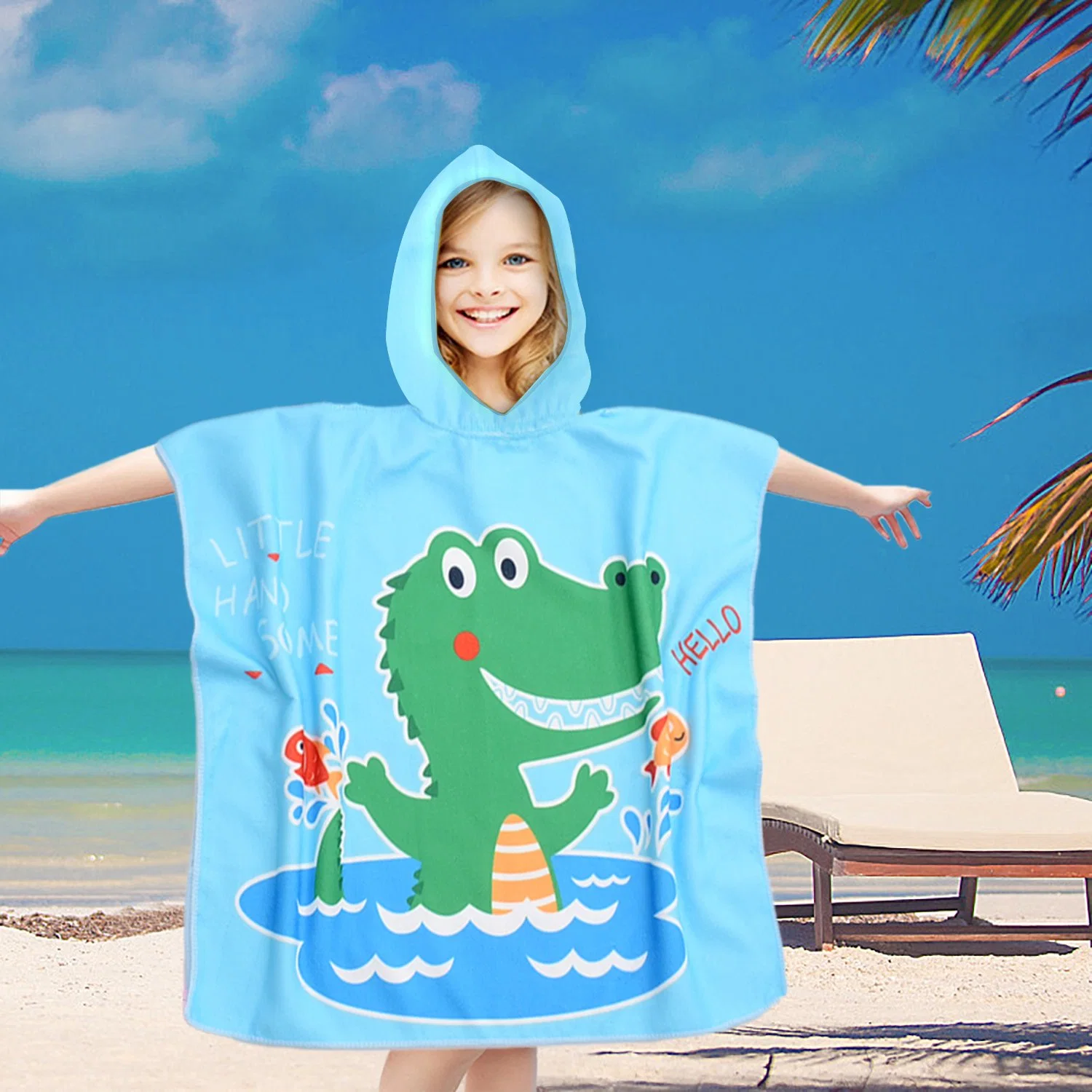 Los niños de microfibra de alta calidad de impresión de dibujos animados de toalla de playa Playa de los niños Poncho Poncho con Capucha de diseño personalizado de toalla Toalla de playa