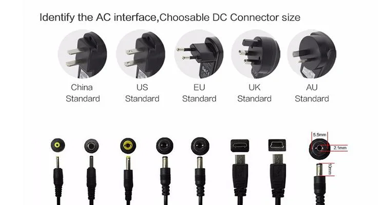 USA 12-Volt-Universalnetzteil 12V1a 24V0,5A, Pulg in Netzteil 9V 12V 1A 24Volt 0,5A/50-Netzteil