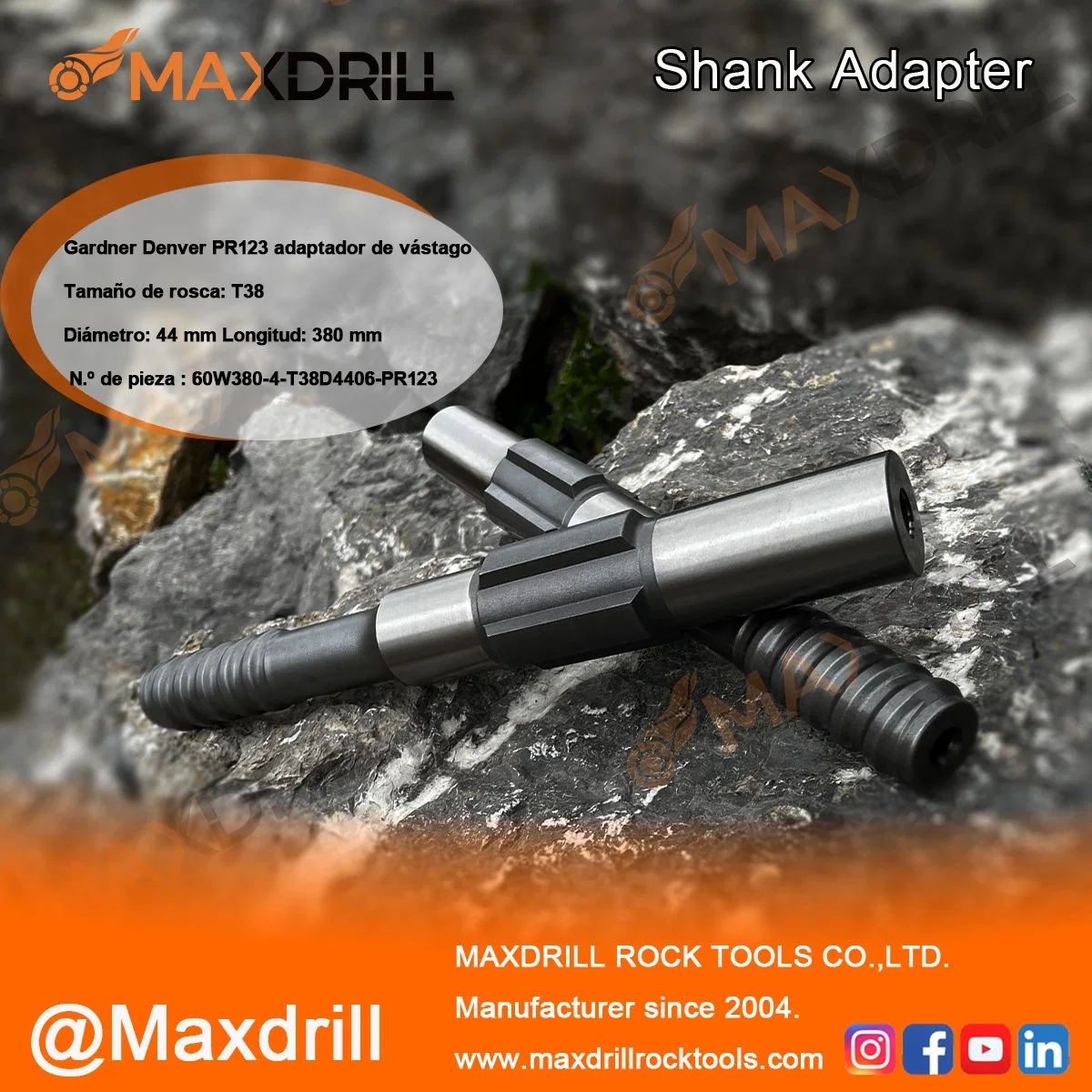 Maxdrill T38 Rock'adapteur de queue de foret PR123