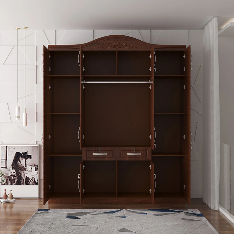 Design Schlafzimmer Kleiderschrank Kleiderständer 4 Tür mit Top-Schrank Schlafzimmer Wandschrank Möbel Laminat Holz Klassische Schränke