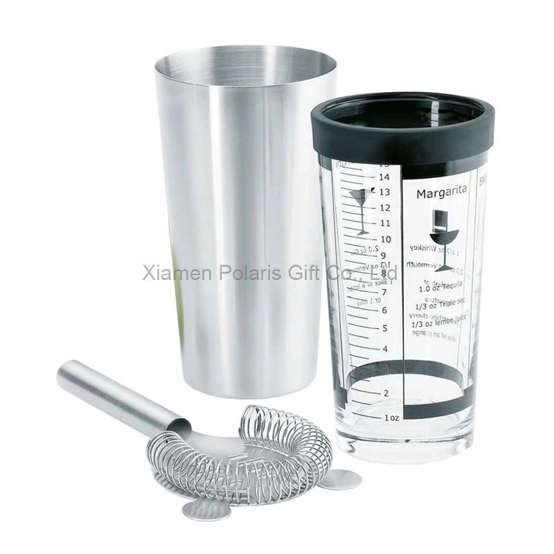 Fábrica de acero inoxidable a medida Strainer de cóctel vidrio Boston Martini Shaker Establecer