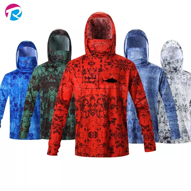 Commerce de gros de l'usure de la pêche personnalisés Sublimation UV Protection UPF 50 Long Sleeve Hoodies chemise Sun Vêtements de protection de la pêche