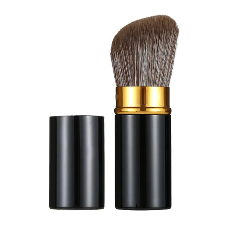 Beautichen Large Black Metal Retractable Cosmetic Kubuki Powder Brush Slanted Luxury Black Makeup Brush Powder Brush