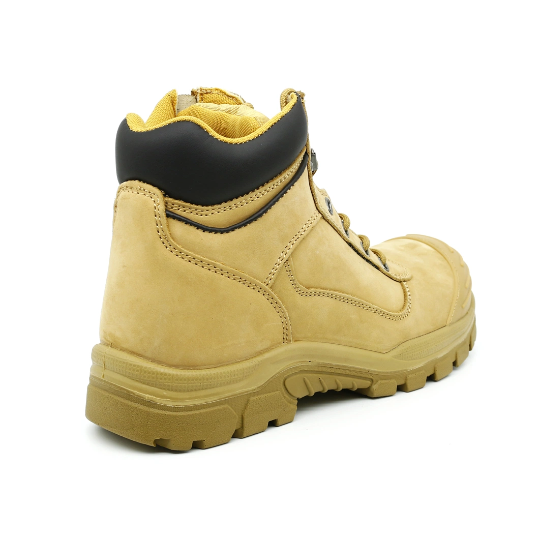 Wheat Nubuck Upper Mesh Lining Side Ykk Zip TPU Toe Cap Lace up Steel Toe Safety Shoe Boots Footwear