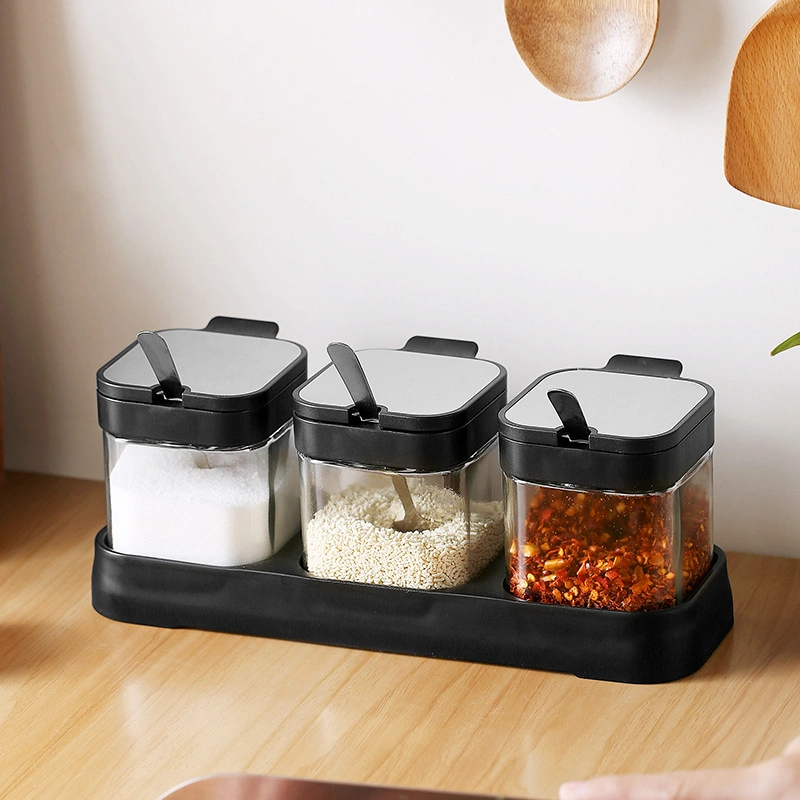 3-Piece Set of Glass Salt Sauce Bottles with Cap